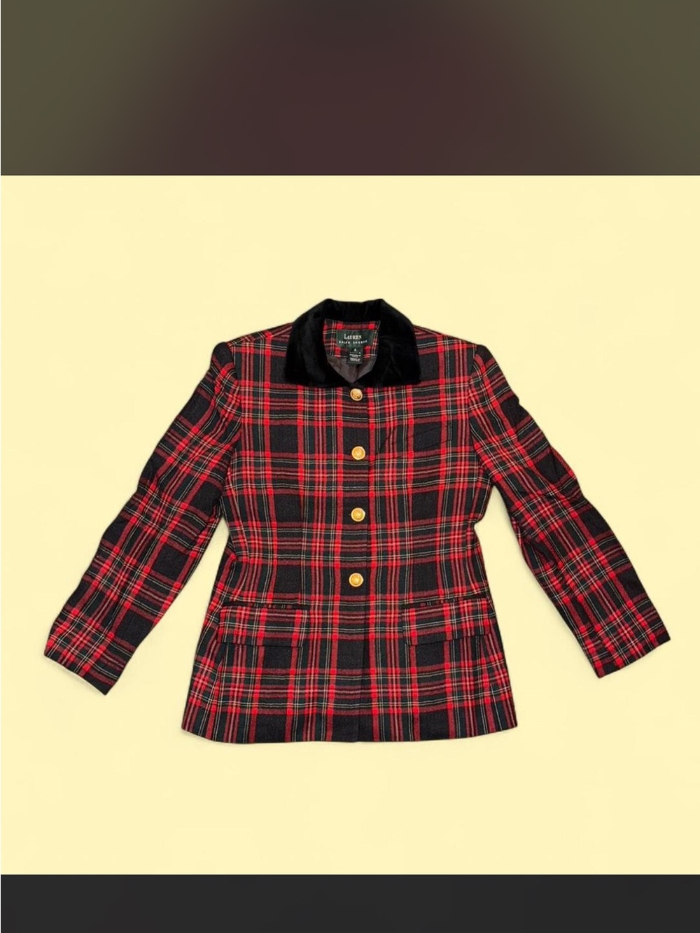 Ralph Lauren Red and Black Plaid Blazer with Velvet Collar